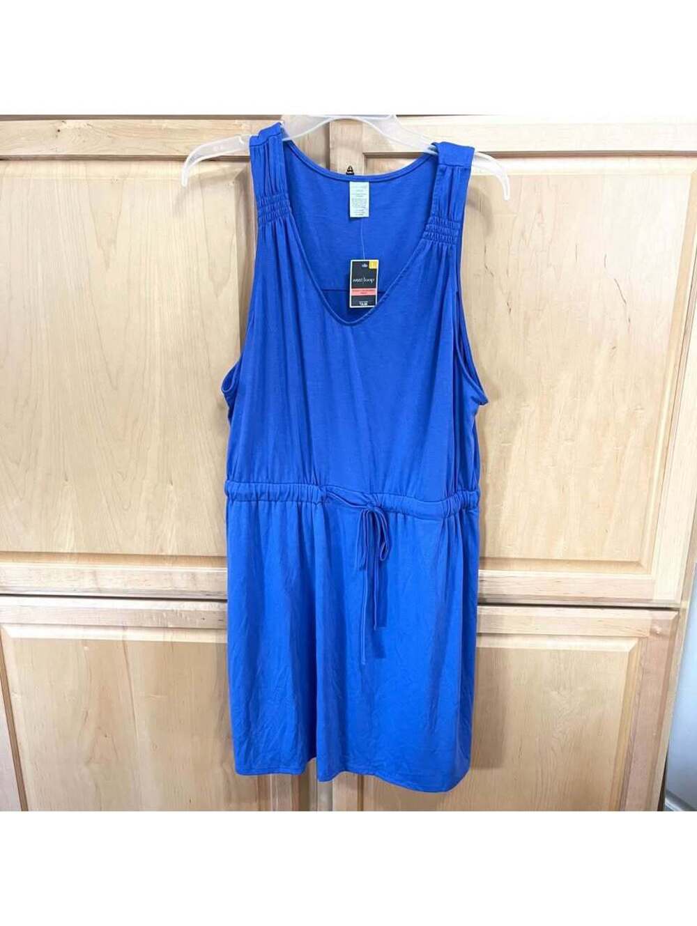 NWT West Loop Womens Blue Drawstring Waist Blue Sleeveless Summer Dress Sz Large
